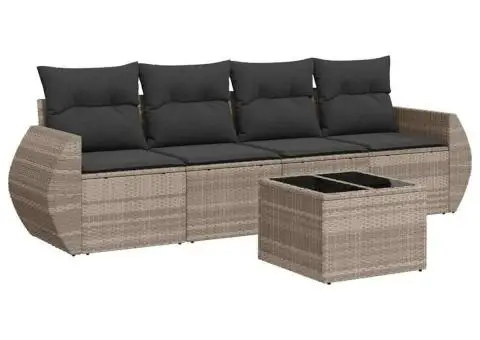 Set canapele de grădină cu perne, 5 piese gri deschis poliratan - 2/3