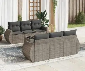 vidaXL Set canapele de grădină, 7 piese, cu perne, gri, poliratan