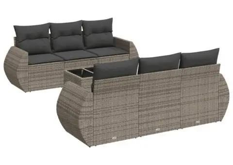 Set canapele de grădină, 7 piese, cu perne, gri, poliratan - 2/3