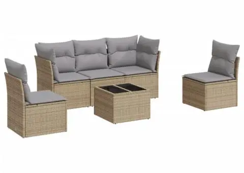 Set canapele de grădină cu perne, 6 piese, bej, poliratan - 2/3