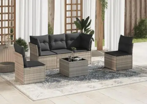 Set canapele de grădină cu perne, 6 piese gri deschis poliratan - 1/3