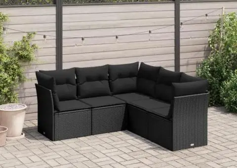 Set mobilier de grădină cu perne, 5 piese, negru, poliratan - 1/3