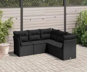 vidaXL Set mobilier de grădină cu perne, 5 piese, negru, poliratan
