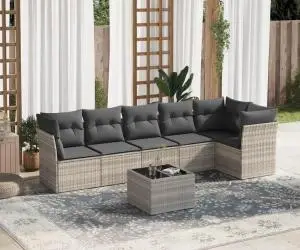 vidaXL Set canapele de grădină cu perne, 7piese gri deschis poliratan