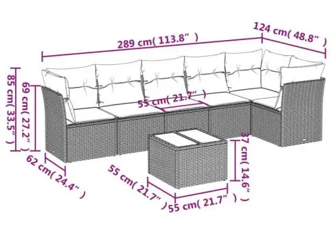 Set canapele de grădină cu perne, 7piese gri deschis poliratan - 3/3