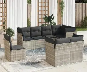 vidaXL Set mobilier de grădină cu perne, 8 piese gri deschis poliratan