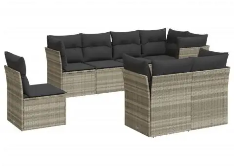 Set mobilier de grădină cu perne, 8 piese gri deschis poliratan - 2/3