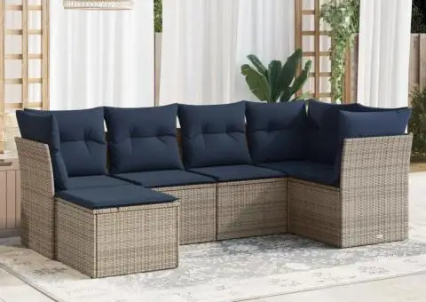 Set canapele de grădină cu perne, 6 piese, gri, poliratan - 1/3