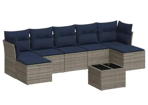 Set canapele de grădină cu perne, 8 piese, gri, poliratan - 2/3