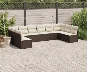 vidaXL Set canapele de grădină cu perne, 10 piese, maro, poliratan