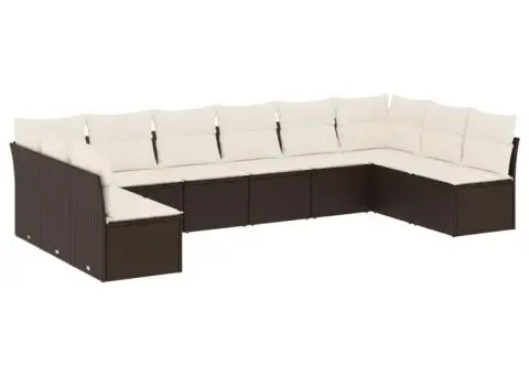 Set canapele de grădină cu perne, 10 piese, maro, poliratan - 2/3