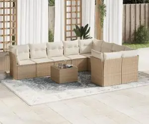 vidaXL Set canapele de grădină cu perne, 10 piese, bej, poliratan