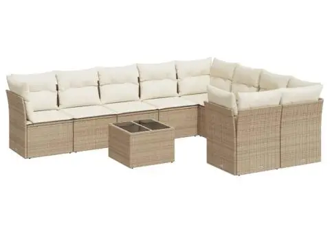 Set canapele de grădină cu perne, 10 piese, bej, poliratan - 2/3
