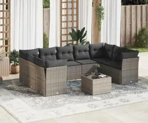 vidaXL Set mobilier de grădină cu perne, 10 piese, gri, poliratan