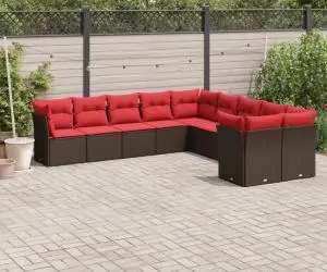 vidaXL Set canapele de grădină cu perne, 10 piese, maro, poliratan