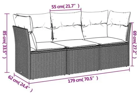 Set canapele de grădină cu perne, 3 piese gri deschis poliratan - 3/3
