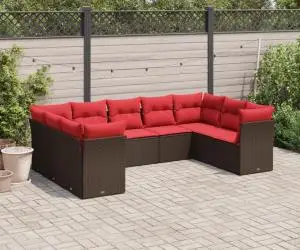 vidaXL Set canapele de grădină cu perne, 9 piese, maro, poliratan