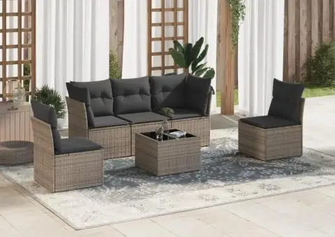 Set mobilier grădină cu perne, 6 piese, gri, poliratan - 1/3