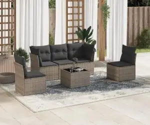 vidaXL Set mobilier grădină cu perne, 6 piese, gri, poliratan
