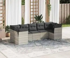 vidaXL Set canapele de grădină cu perne, 7piese gri deschis poliratan