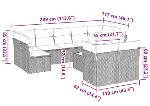 Set canapele de grădină cu perne 10 piese gri deschis poliratan - 3/3