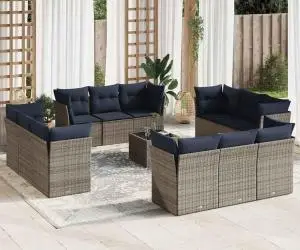 vidaXL Set mobilier de grădină cu perne, 13 piese, gri, poliratan