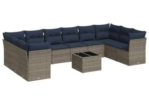 Set canapele de grădină cu perne, 11 piese, gri, poliratan - 2/3