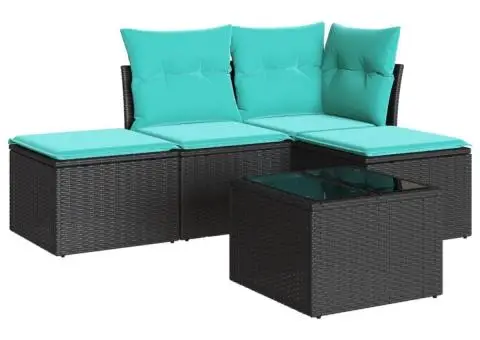 Set mobilier de grădină cu perne, 5 piese, negru, poliratan - 2/3