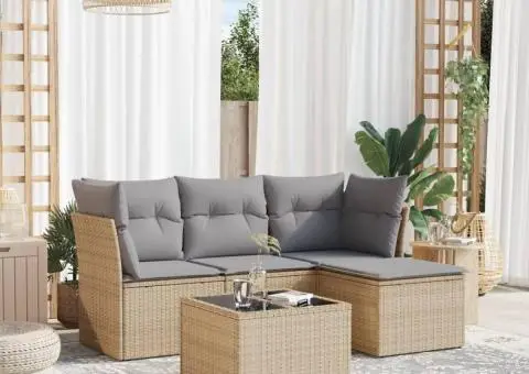 Set canapele de grădină cu perne, 5 piese, bej, poliratan - 1/3