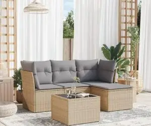 vidaXL Set canapele de grădină cu perne, 5 piese, bej, poliratan
