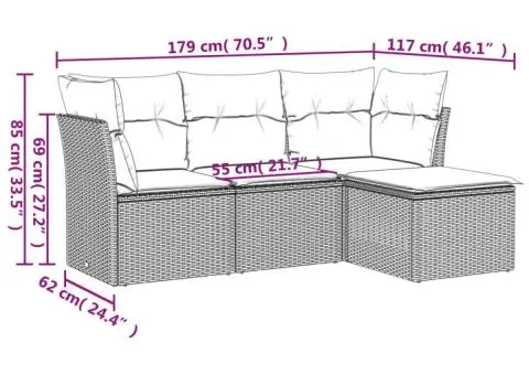 Set mobilier de grădină cu perne, 4 piese, negru, poliratan - 3/3