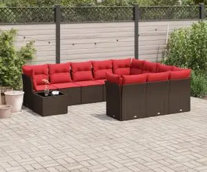vidaXL Set canapele de grădină cu perne, 11 piese, maro, poliratan