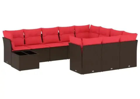 Set canapele de grădină cu perne, 11 piese, maro, poliratan - 2/3