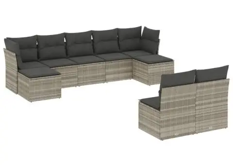 Set canapele de grădină cu perne, 9 piese gri deschis poliratan - 2/3