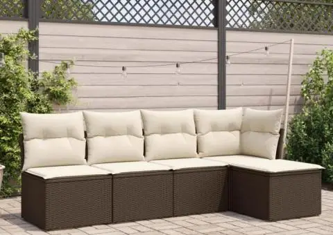 Set canapele de grădină cu perne, 5 piese, maro, poliratan - 1/3