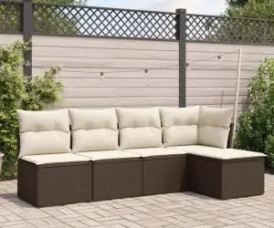 vidaXL Set canapele de grădină cu perne, 5 piese, maro, poliratan