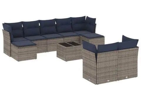 Set canapele de grădină cu perne, 10 piese, gri, poliratan - 2/3