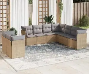 vidaXL Set canapele de grădină, 9 piese, cu perne, bej, poliratan