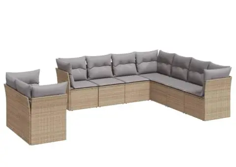 Set canapele de grădină, 9 piese, cu perne, bej, poliratan - 2/3