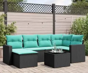 vidaXL Set canapele de grădină cu perne, 7 piese, negru, poliratan