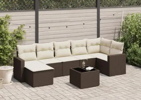 Set canapele de grădină cu perne, 8 piese, maro, poliratan - 1/3