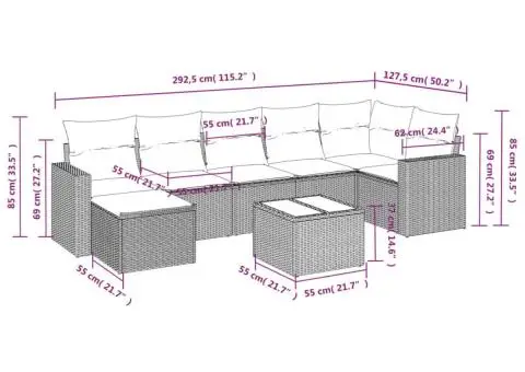 Set canapele de grădină cu perne, 8 piese, maro, poliratan - 3/3