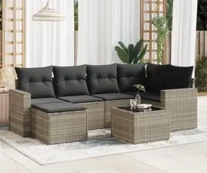 vidaXL Set canapele de grădină cu perne, 7piese gri deschis poliratan