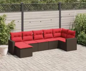 vidaXL Set canapele de grădină cu perne, 7 piese, maro, poliratan