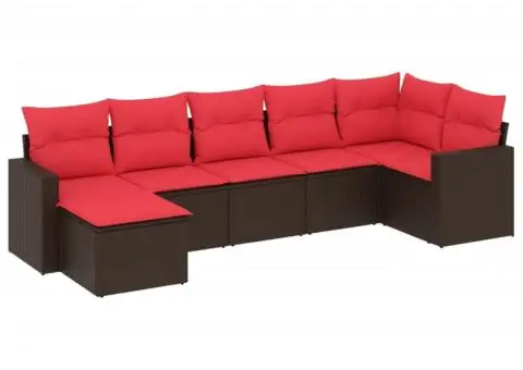 Set canapele de grădină cu perne, 7 piese, maro, poliratan - 2/3