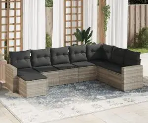 vidaXL Set mobilier de grădină cu perne, 8 piese gri deschis poliratan