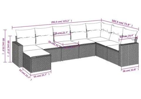 Set mobilier de grădină cu perne, 8 piese gri deschis poliratan - 3/3