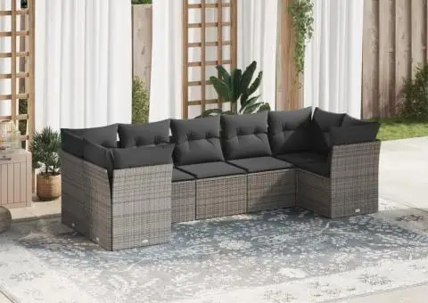 Set canapele de grădină, 7 piese, cu perne, gri, poliratan - 1/3