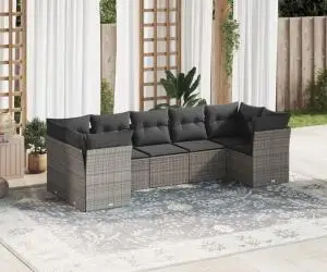 vidaXL Set canapele de grădină, 7 piese, cu perne, gri, poliratan