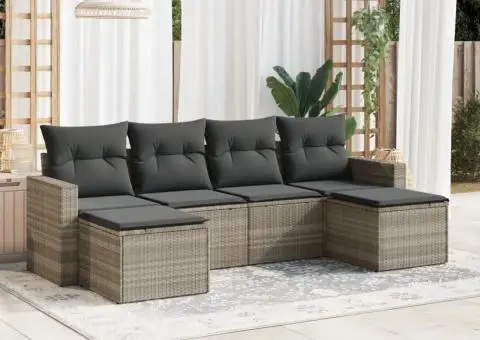 Set canapele de grădină cu perne, 6 piese gri deschis poliratan - 1/3